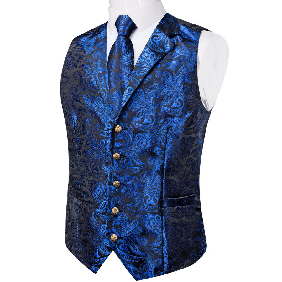 Regal Sapphire Paisley Notched Collar Vest Set - GentCrest - View 5