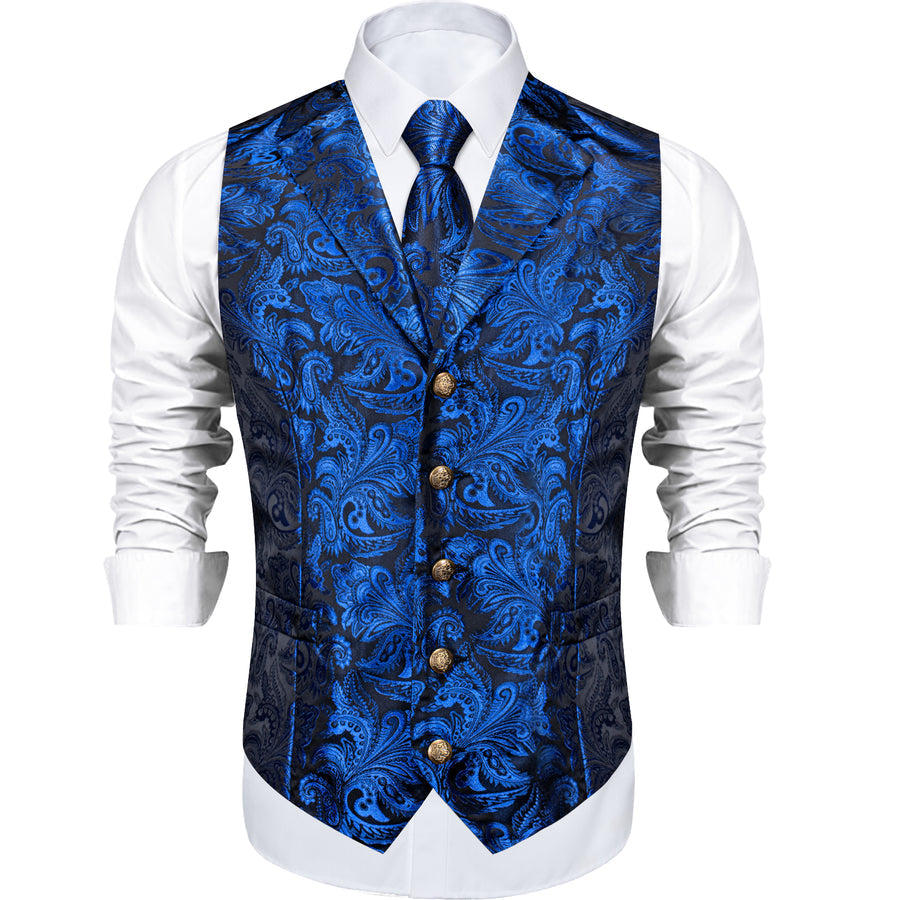 Regal Sapphire Paisley Notched Collar Vest Set - GentCrest - View 8