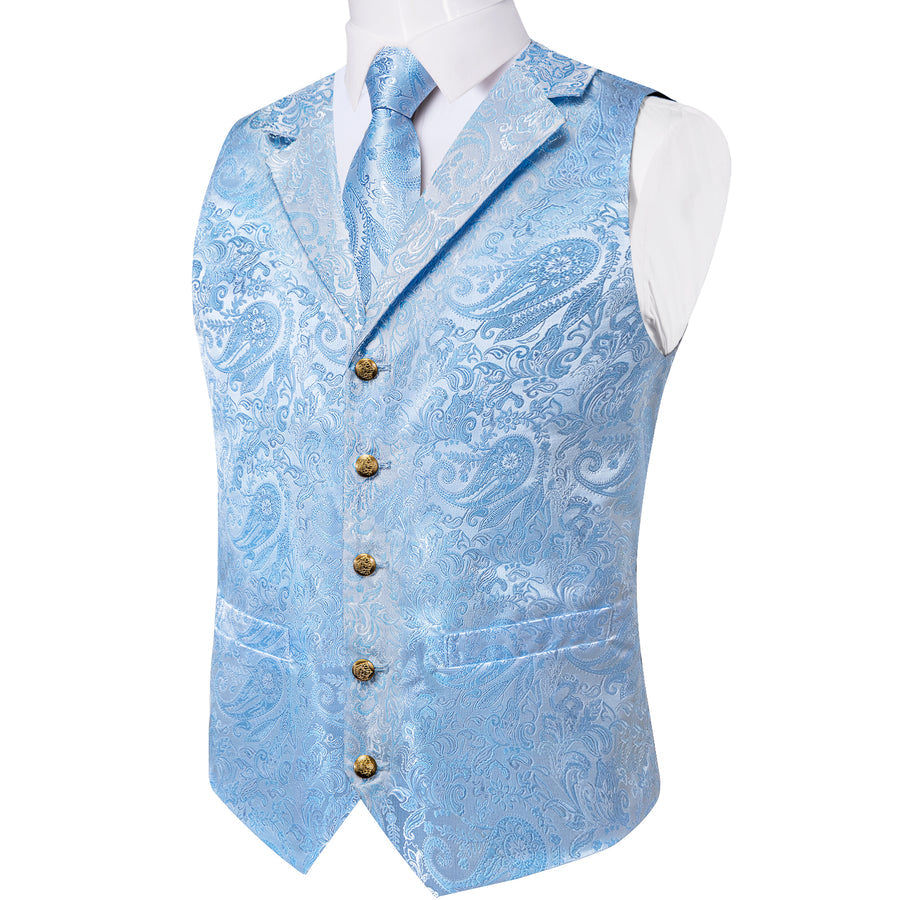Sky Blue Luxury Paisley Collar - 4 Piece Vest Set - GentCrest - View 3