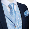 Sky Blue Luxury Paisley Collar - 4 Piece Vest Set - GentCrest
