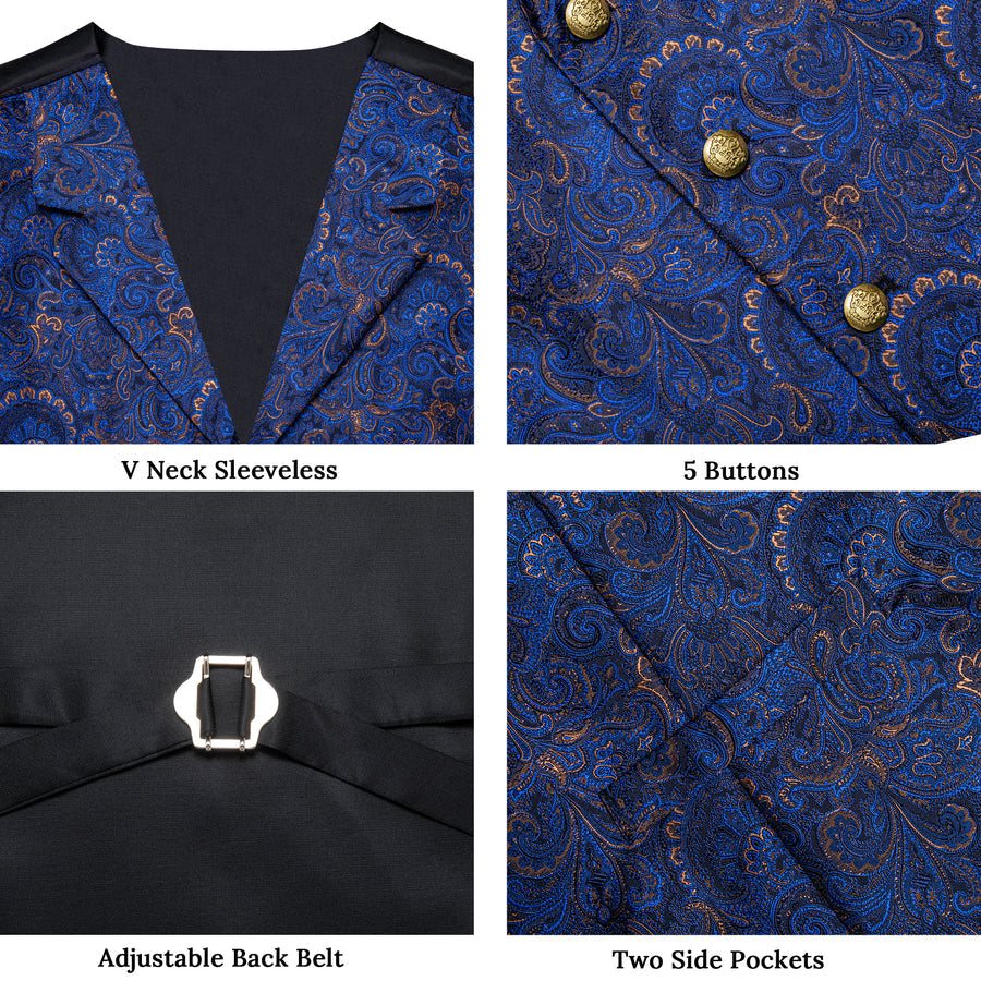 Navy & Gold Paisley Jacquard & Bowtie Set Vest Set - GentCrest - View 6