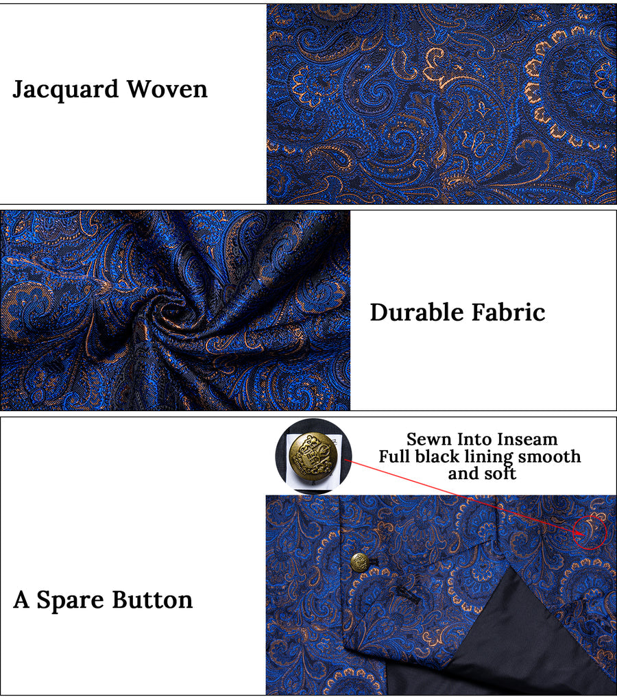 Navy & Gold Paisley Jacquard & Bowtie Set Vest Set - GentCrest - View 7