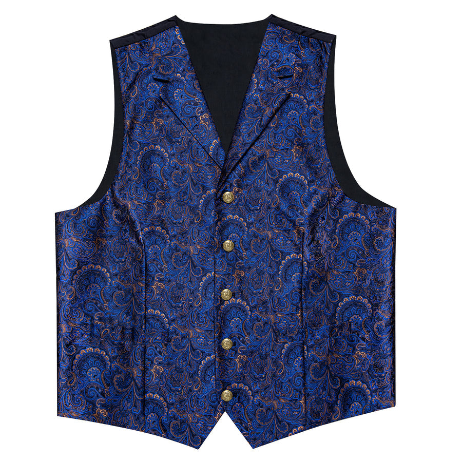 Navy & Gold Paisley Jacquard & Bowtie Set Vest Set - GentCrest - View 4