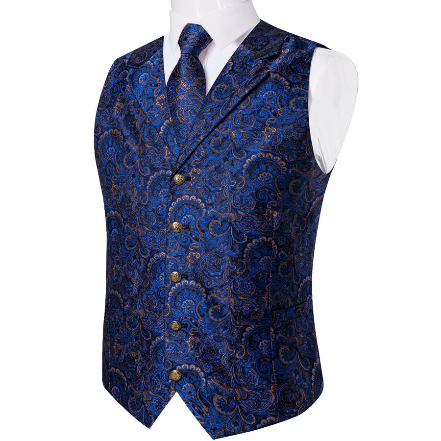Navy & Gold Paisley Jacquard & Bowtie Set Vest Set - GentCrest - View 2