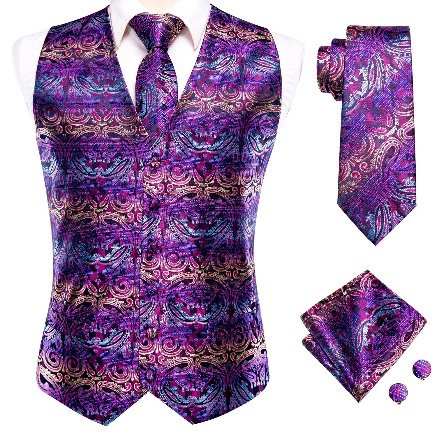 GentCrest Purple Paisley Vest Set - Image 5