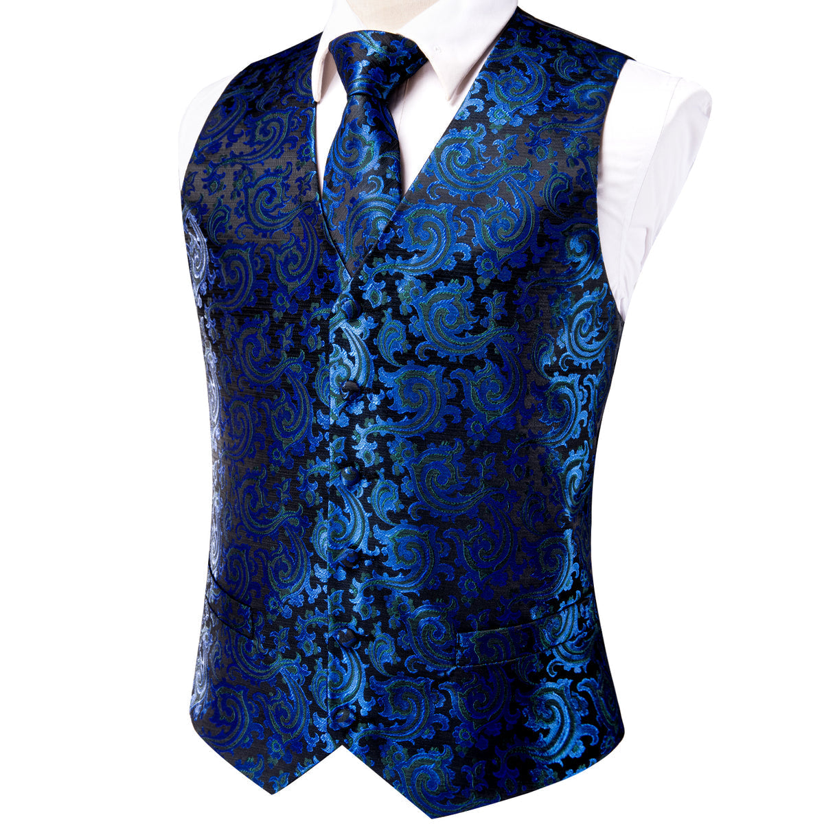 Royal Blue Shining Vest Set - GentCrest - View 4