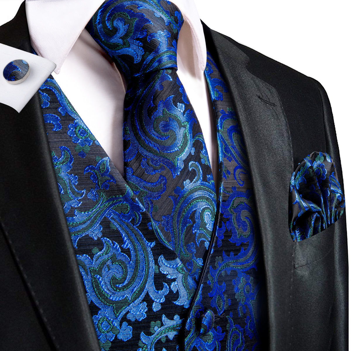 Royal Blue Shining Vest Set - GentCrest