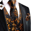 Black and Gold Flowers Vest Set - GentCrest
