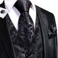 Black And Silver Floral Vest Set - GentCrest