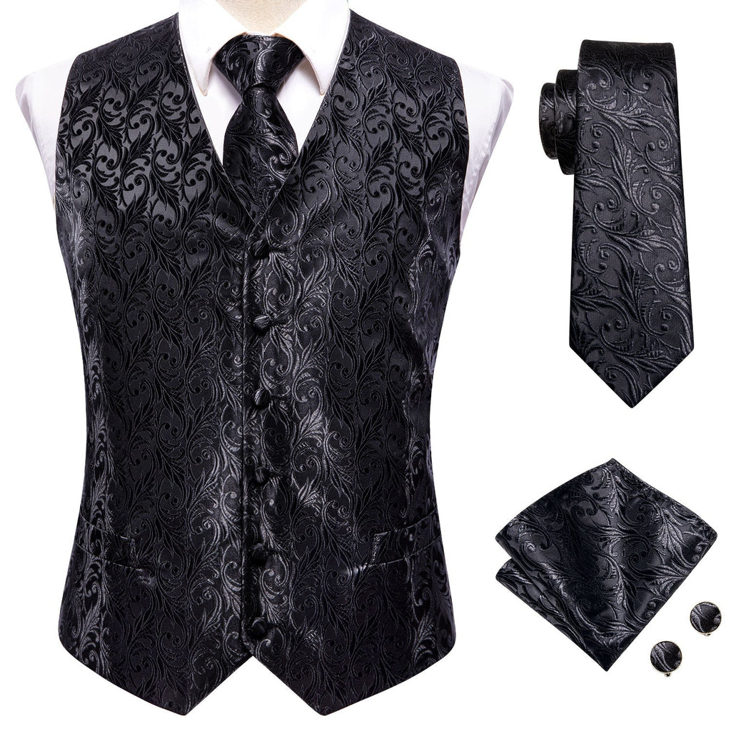 Black And Silver Floral Vest Set - GentCrest - View 2