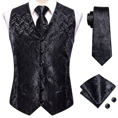 Black And Silver Floral Vest Set - GentCrest - View 2