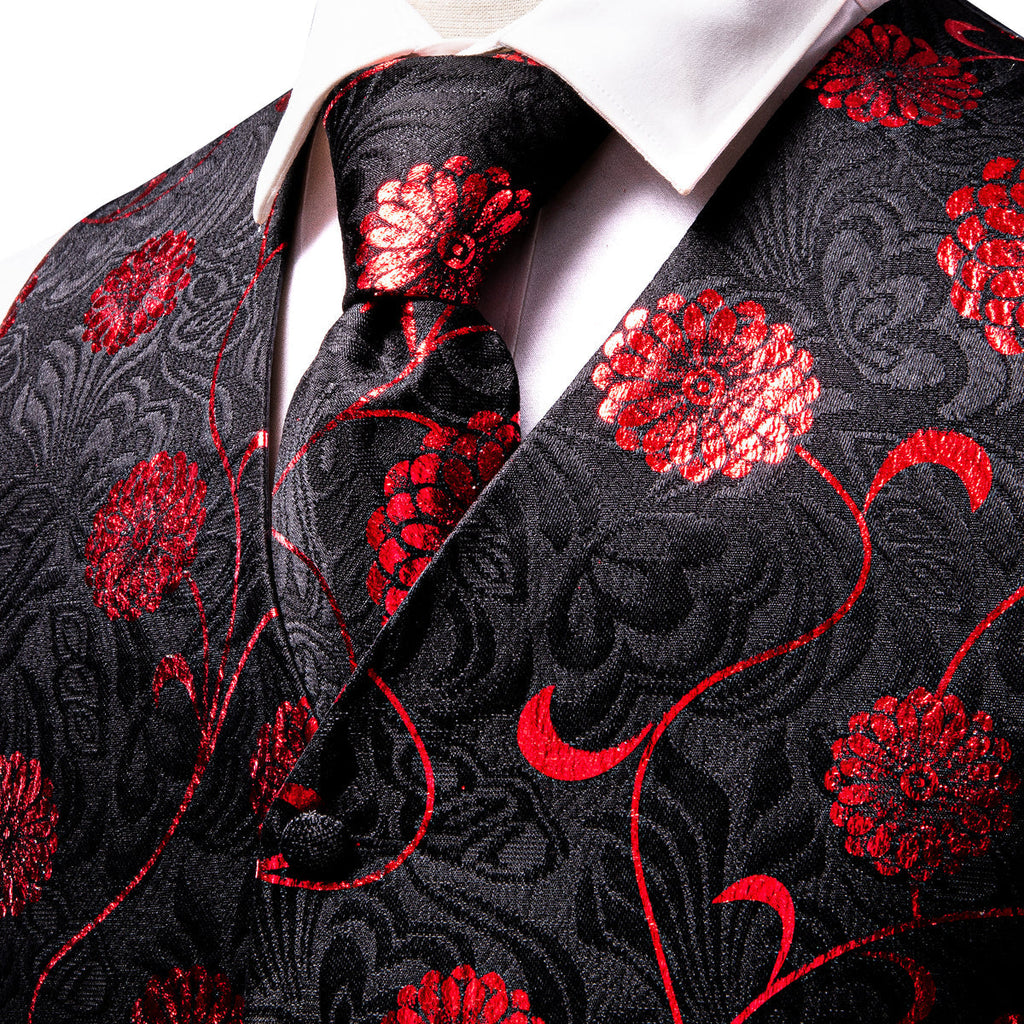 Black and Red Floral Vest Set - GentCrest - View 2