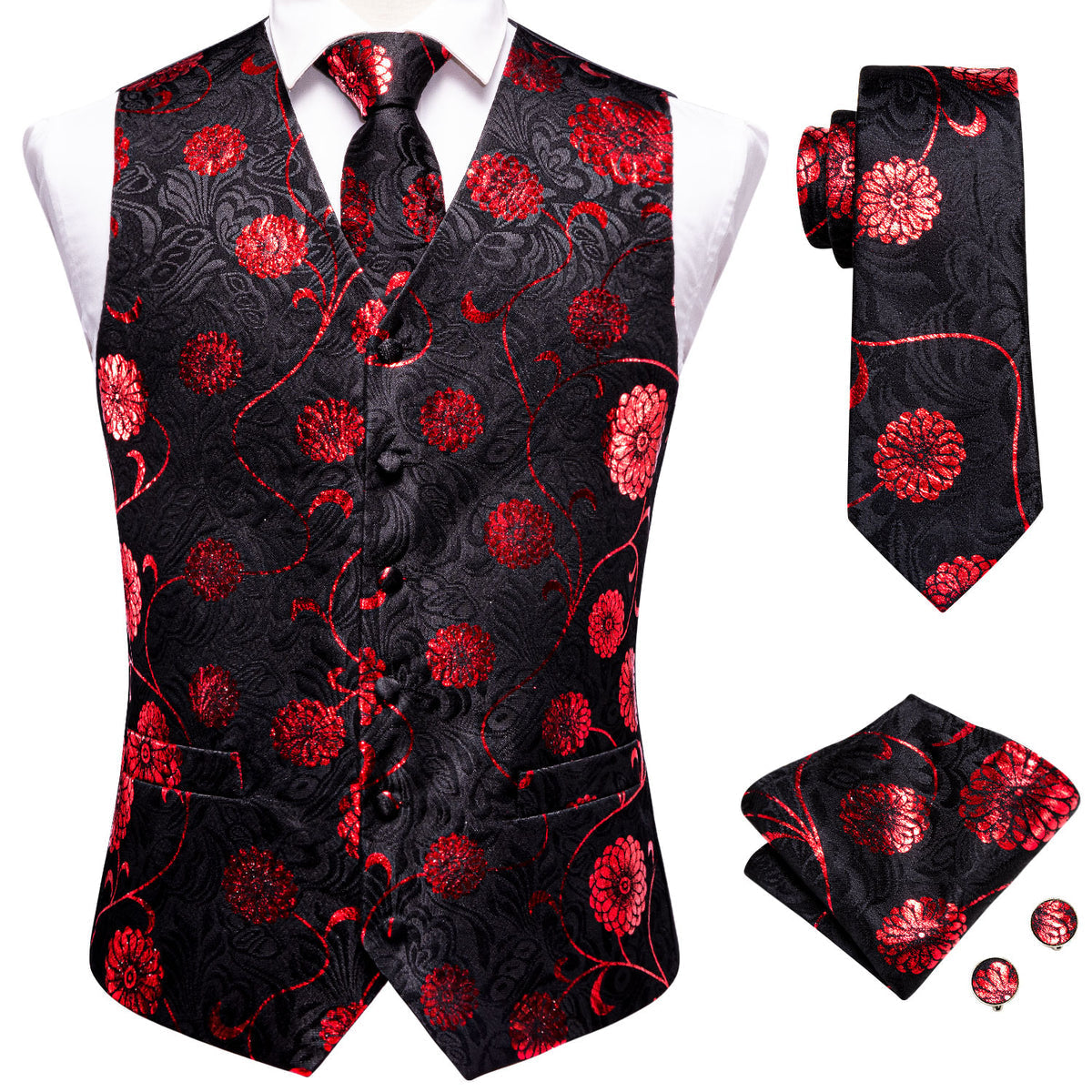 GentCrest Black Floral Vest Set - Image 3