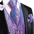 Blue and Purple Paisley Jacquard Vest Set - GentCrest