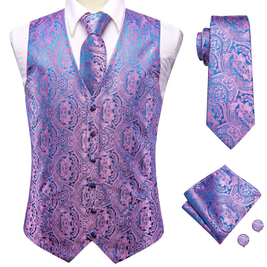 Blue and Purple Paisley Jacquard Vest Set - GentCrest - View 4