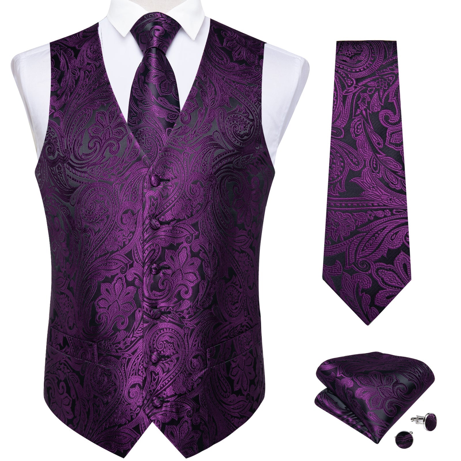 GentCrest Purple Paisley Vest Set - Image 6