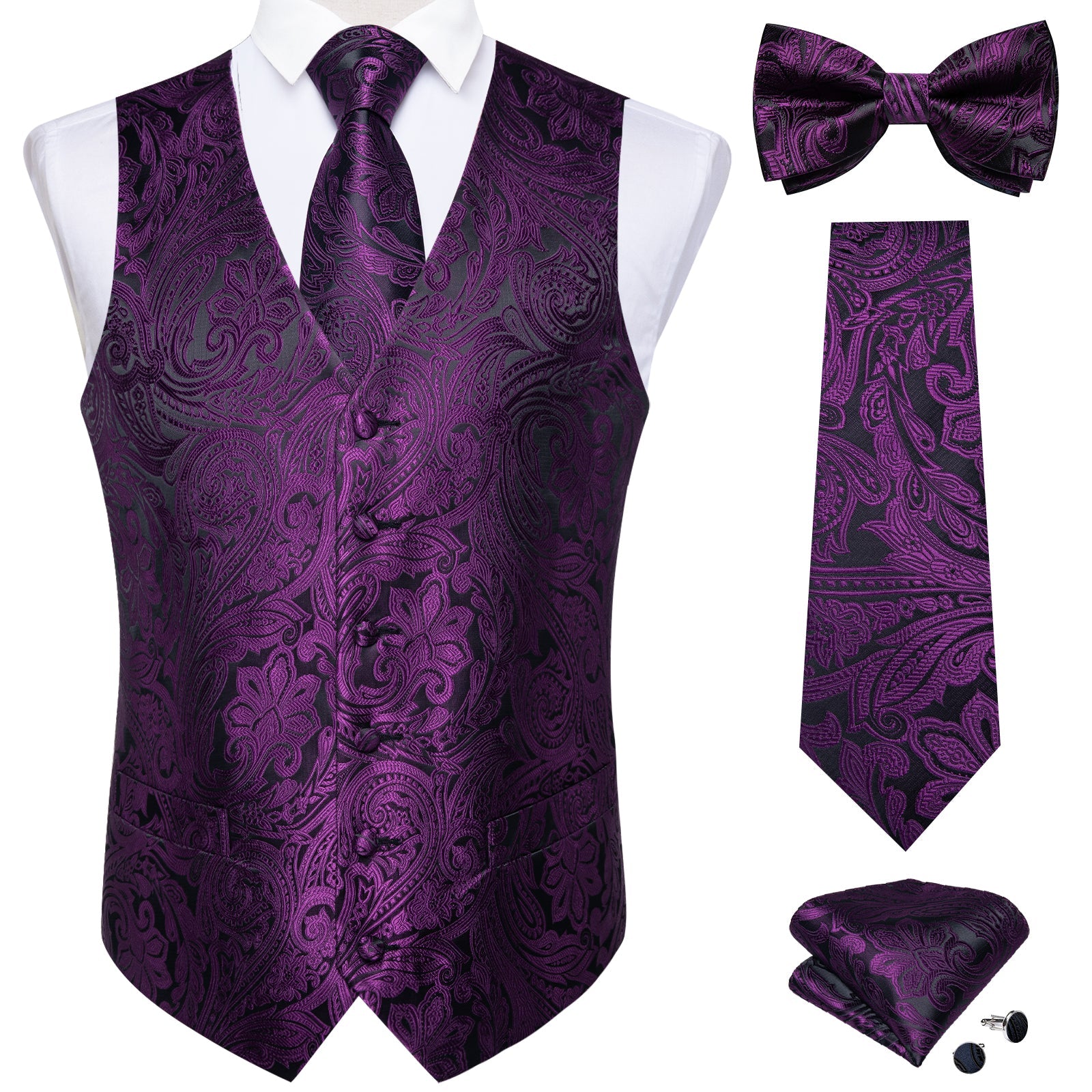 GentCrest Purple Paisley Vest Set - Image 1