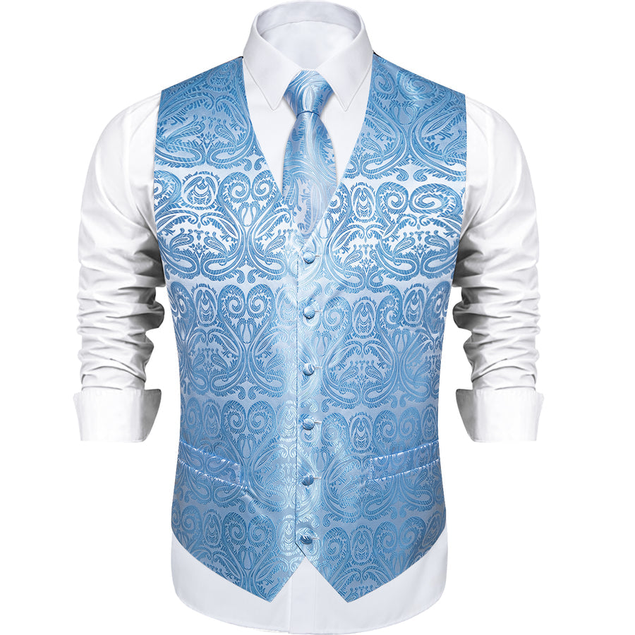 Radiant Sky Blue Paisley Vest Set - GentCrest - View 4