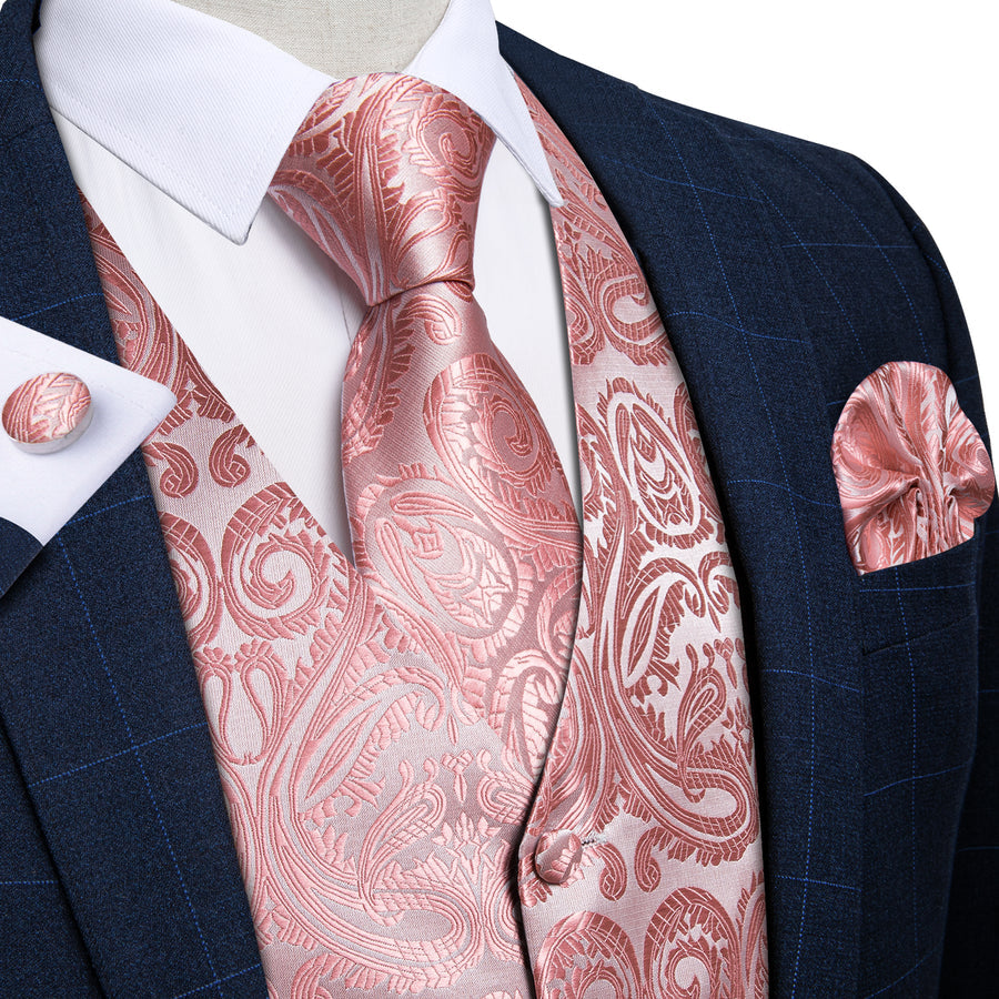 Blush Pink Paisley Vest Set - GentCrest