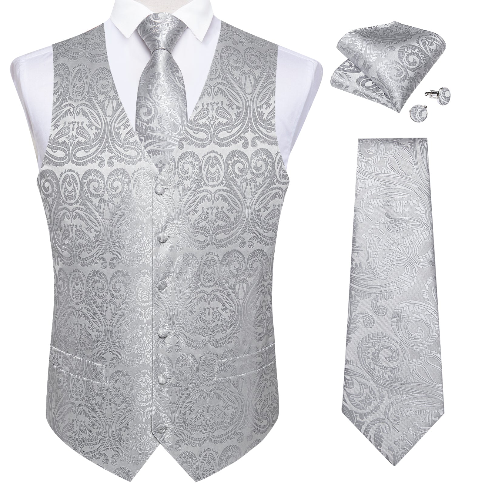 GentCrest Grey Paisley Vest Set - Image 2
