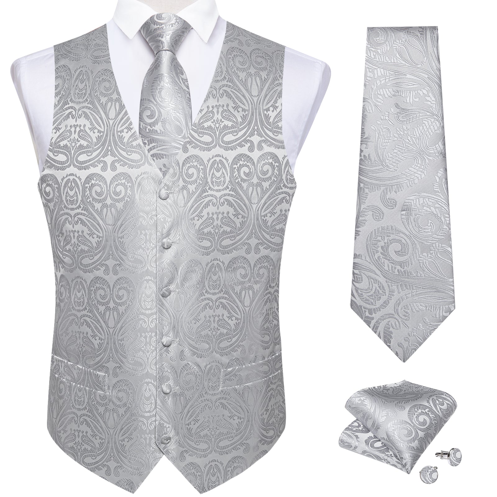 GentCrest Grey Paisley Vest Set - Image 3