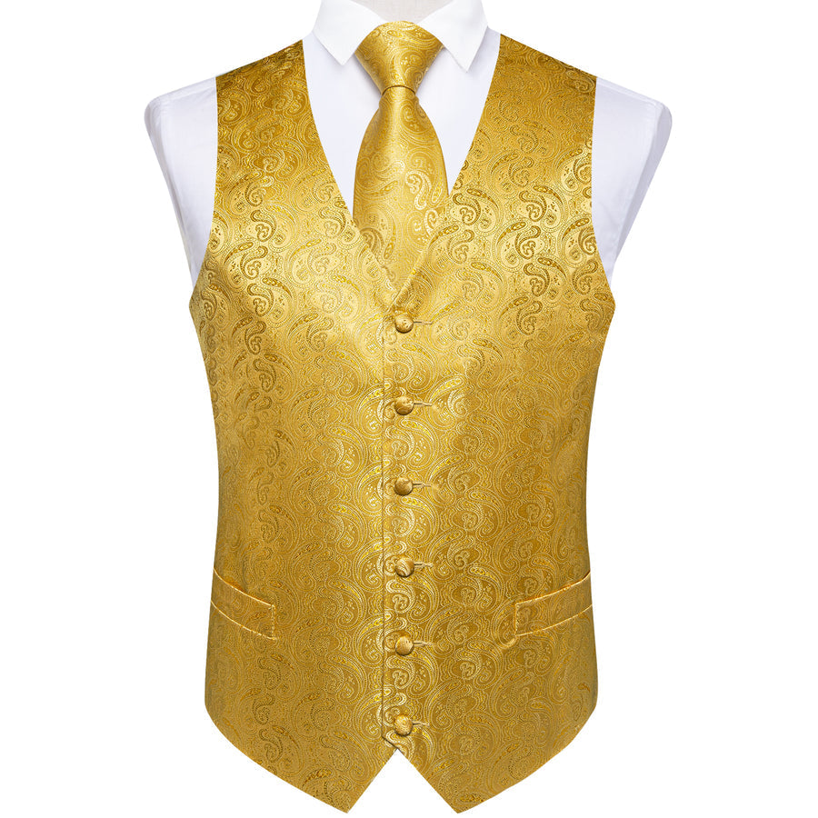 Radiant Gold Paisley Jacquard Vest Set - GentCrest - View 4