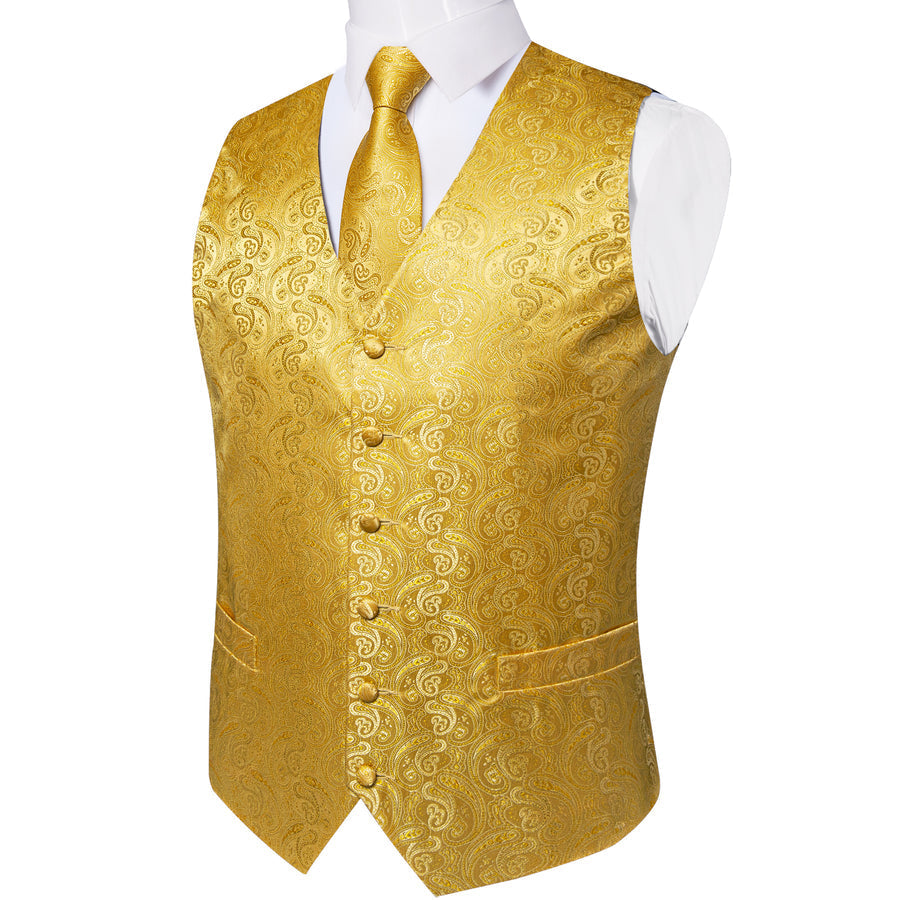 Radiant Gold Paisley Jacquard Vest Set - GentCrest - View 5