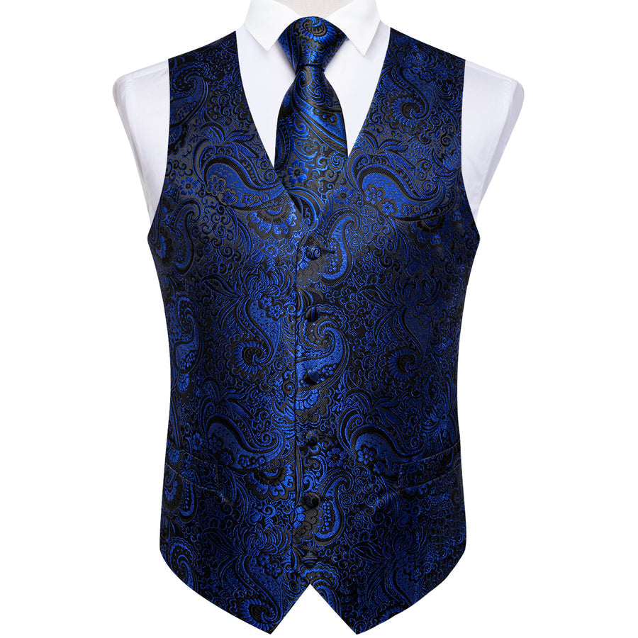 Midnight Blue Paisley Jacquard Vest Set - GentCrest - View 4