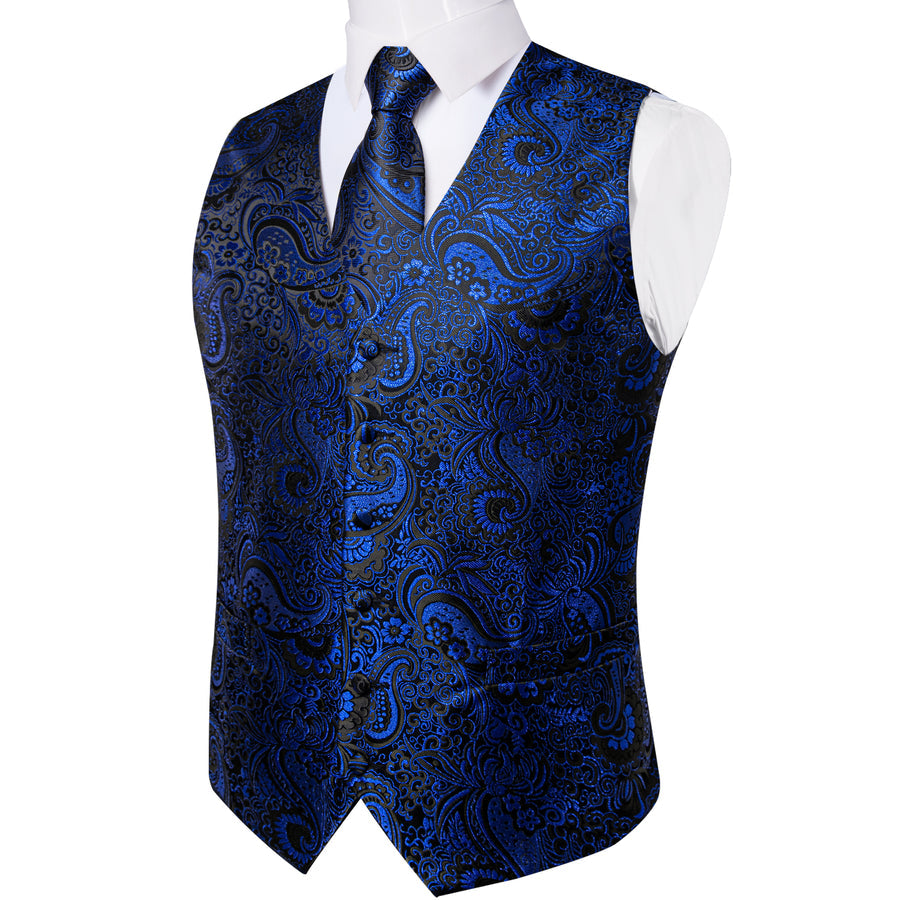 Midnight Blue Paisley Jacquard Vest Set - GentCrest - View 3