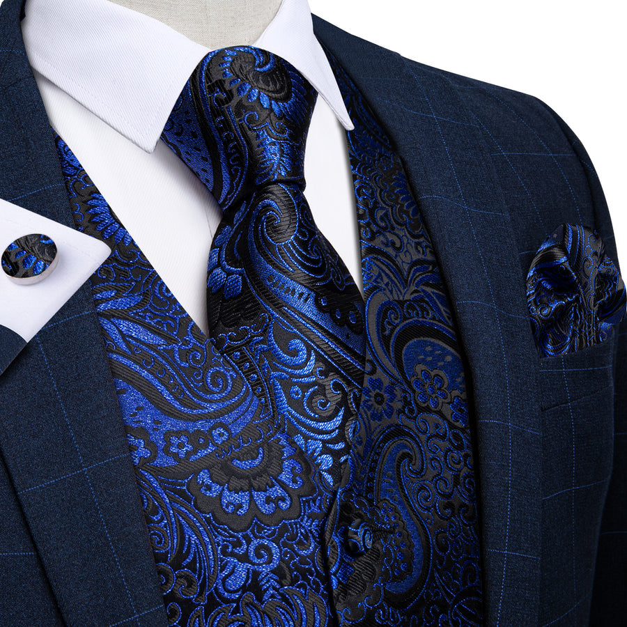 Midnight Blue Paisley Jacquard Vest Set - GentCrest