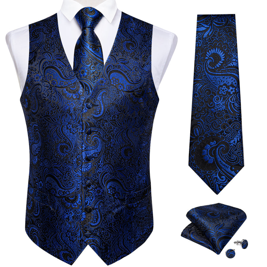 Midnight Blue Paisley Jacquard Vest Set - GentCrest - View 2