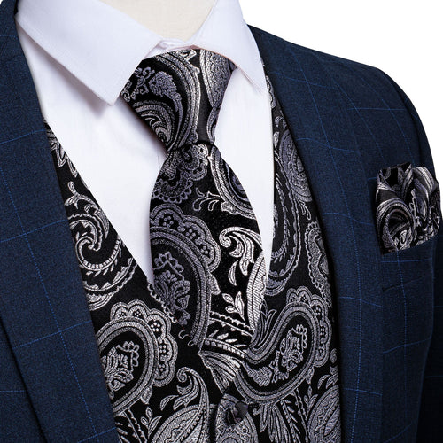 Black and Gray Paisley Vest Set - GentCrest