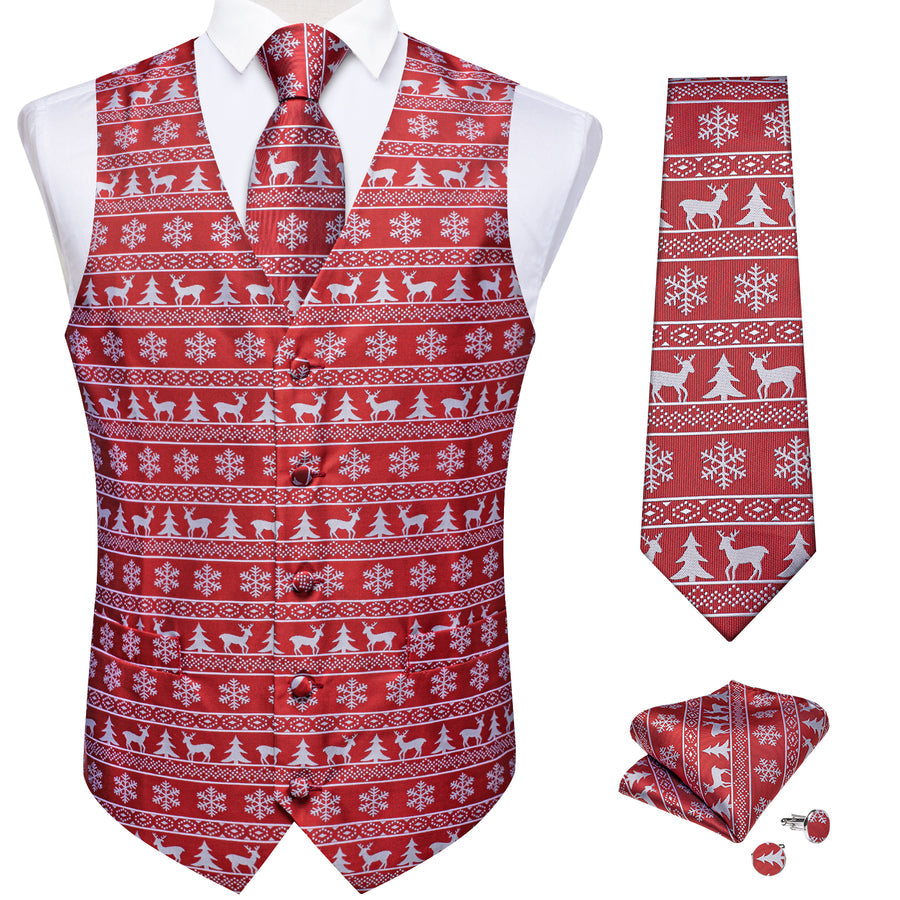 Christmas Red White Elk Novelty Jacquard Vest Set - GentCrest - View 4