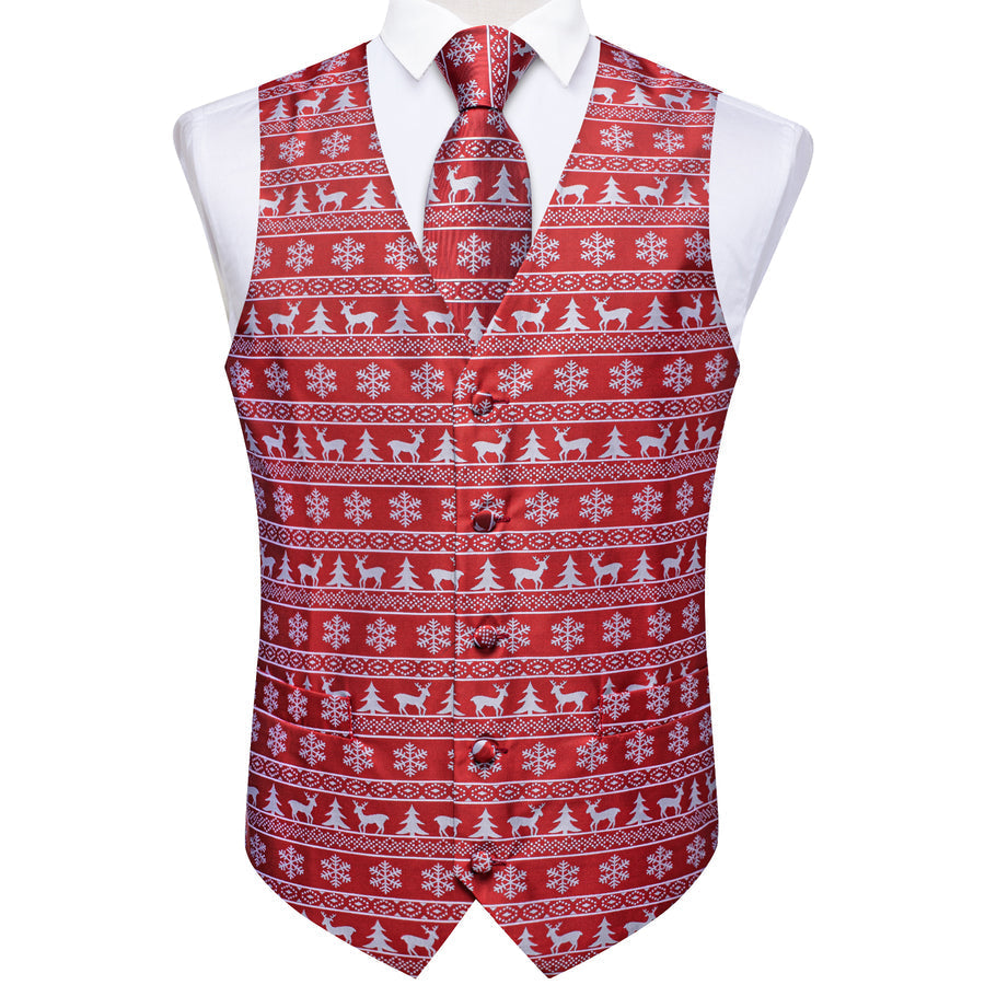 Christmas Red White Elk Novelty Jacquard Vest Set - GentCrest - View 2