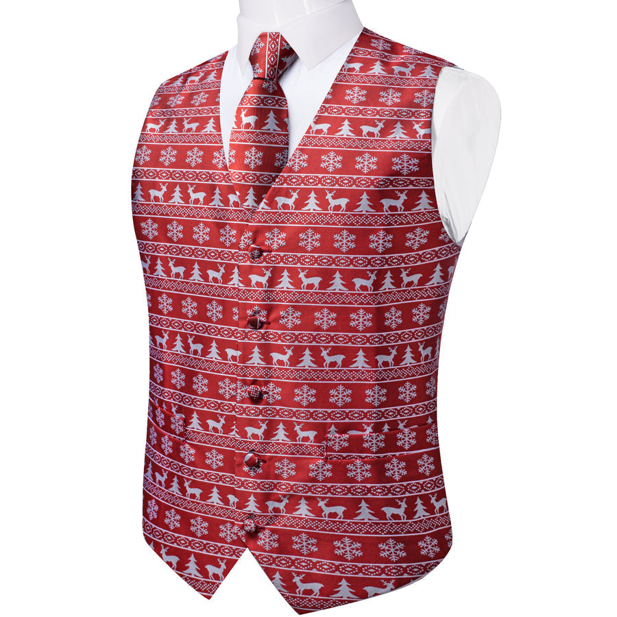 Christmas Red White Elk Novelty Jacquard Vest Set - GentCrest - View 3