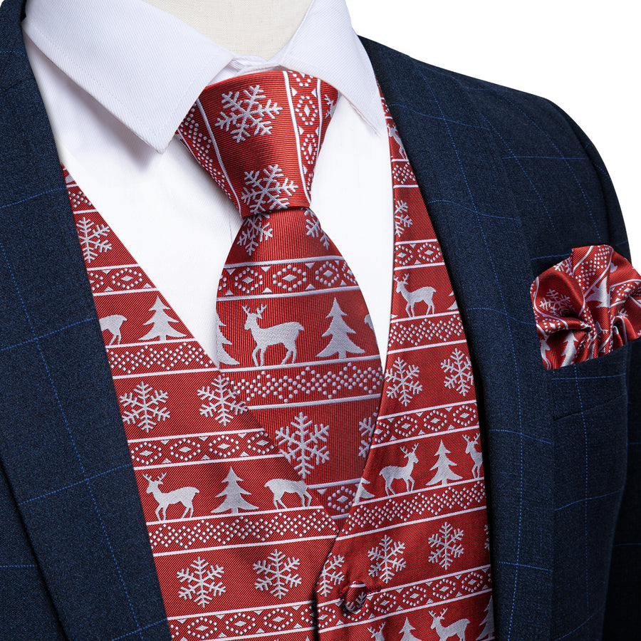 Christmas Red White Elk Novelty Jacquard Vest Set - GentCrest