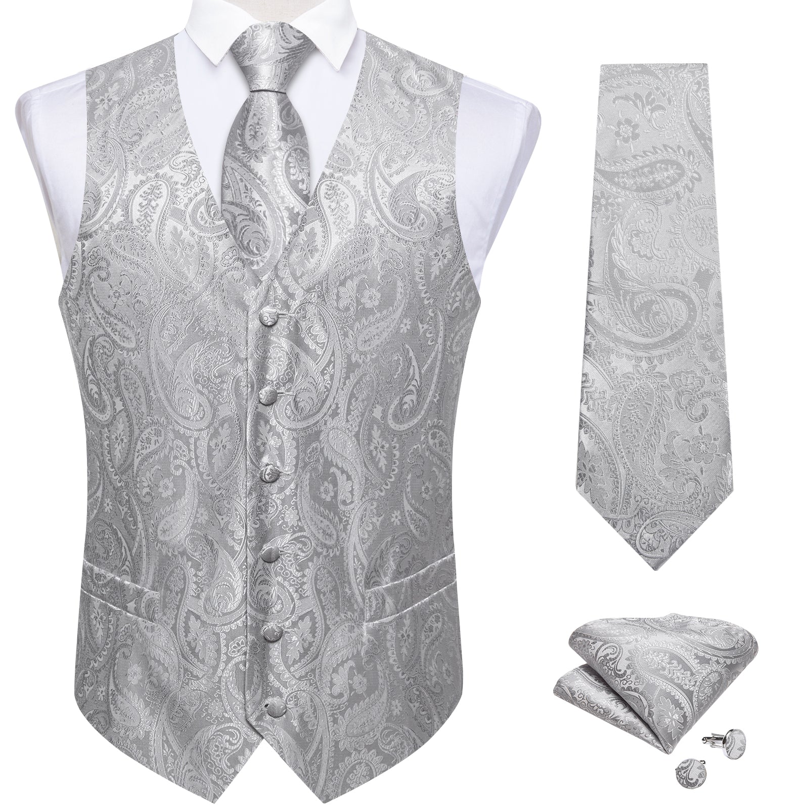 GentCrest Grey Paisley Vest Set - Image 3