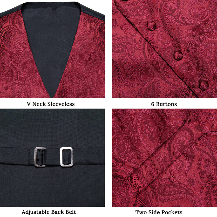Classic Red Paisley Silk Collar & Bowtie Set Vest Set - GentCrest - View 6
