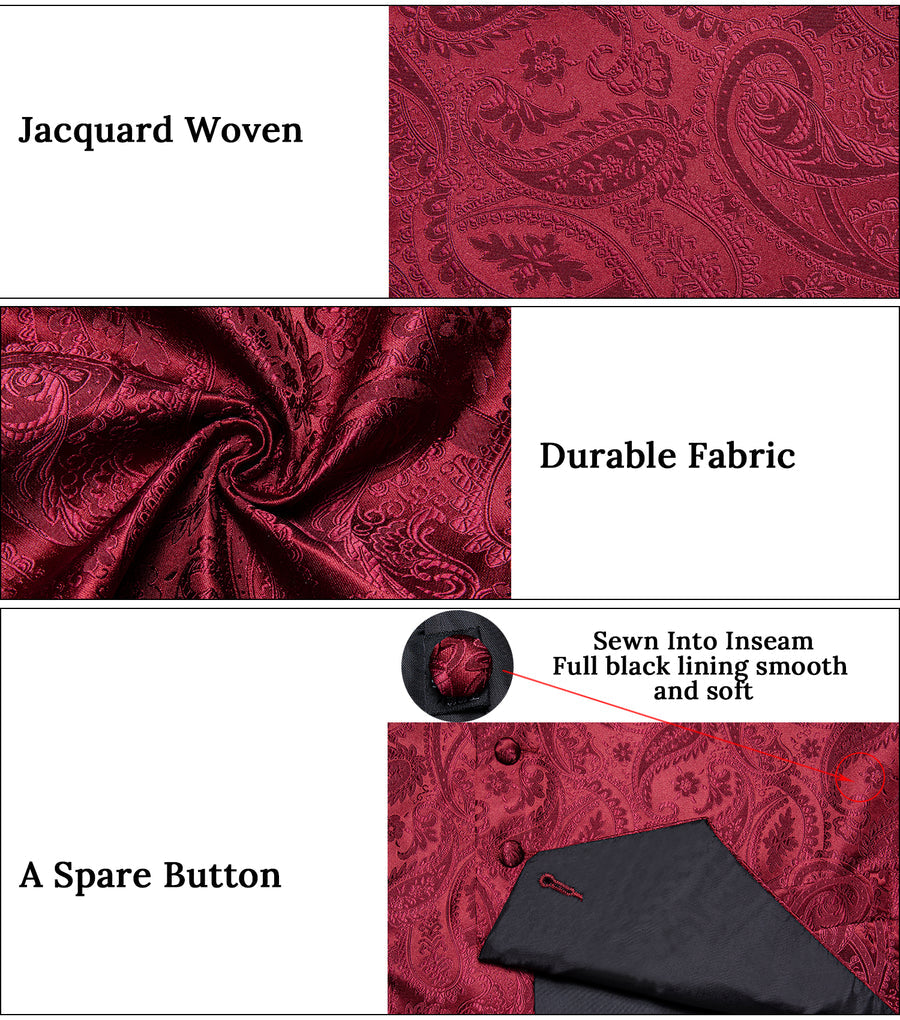 Classic Red Paisley Silk Collar & Bowtie Set Vest Set - GentCrest - View 7