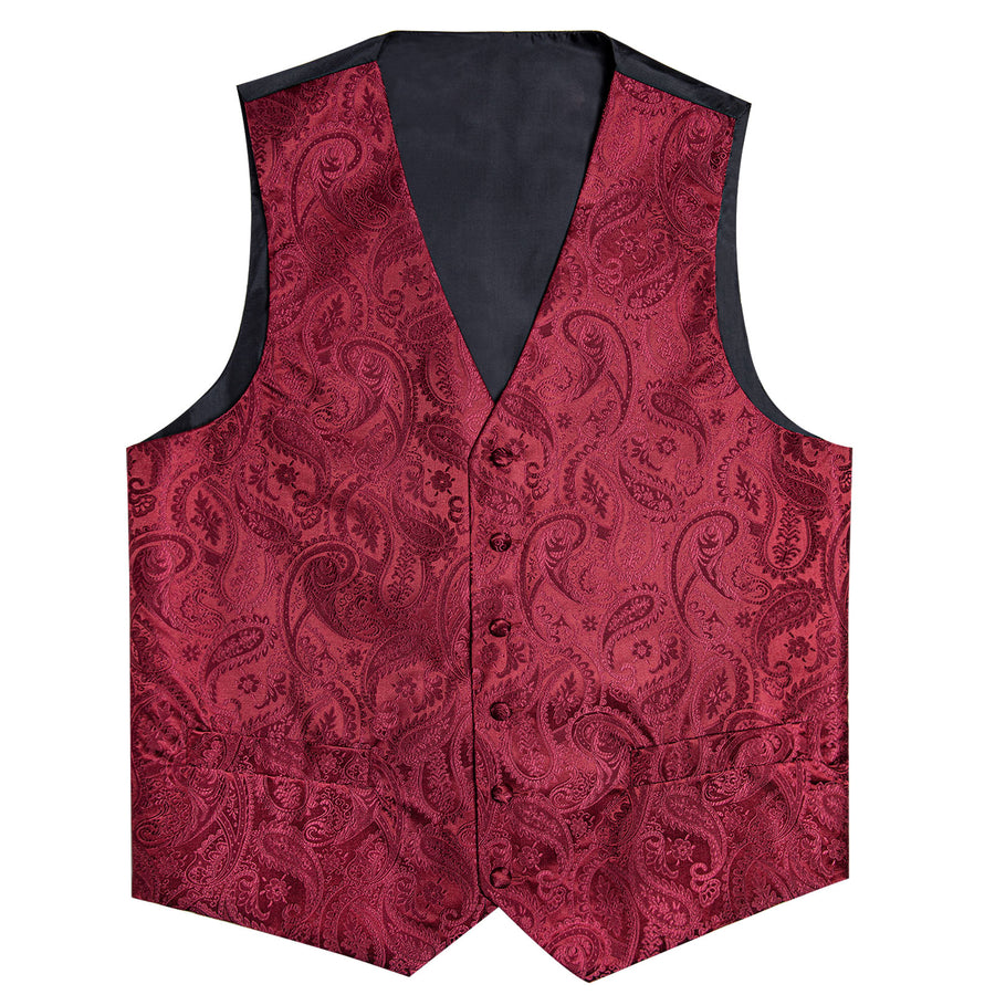 Classic Red Paisley Silk Collar & Bowtie Set Vest Set - GentCrest - View 8