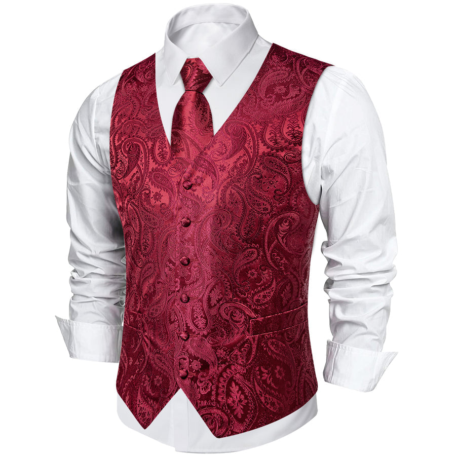 Classic Red Paisley Silk Collar & Bowtie Set Vest Set - GentCrest - View 2