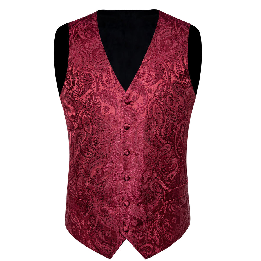 Classic Red Paisley Silk Collar & Bowtie Set Vest Set - GentCrest - View 4