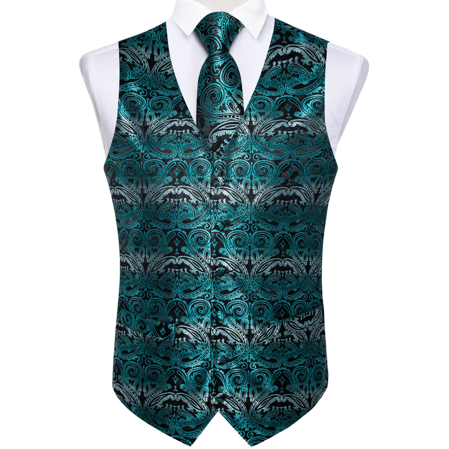 Blue Gray Paisley Silk Men's Vest Set - GentCrest - View 4