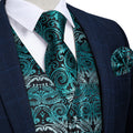Blue Gray Paisley Silk Men's Vest Set - GentCrest