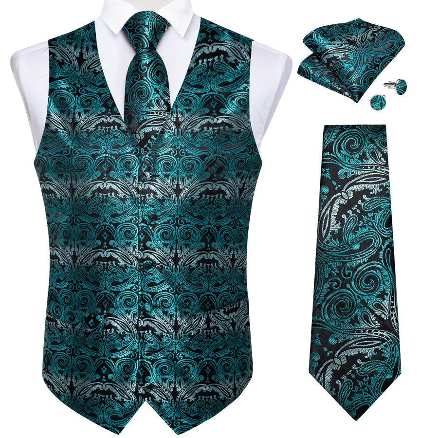 Blue Gray Paisley Silk Men's Vest Set - GentCrest - View 2