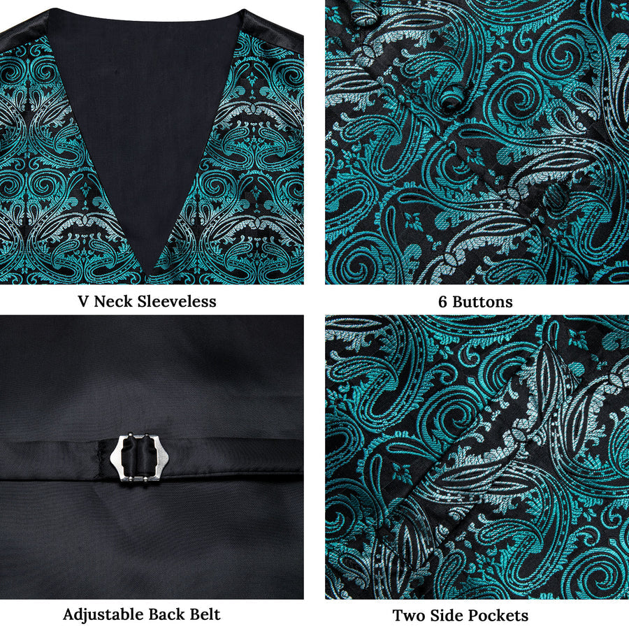 Blue Gray Paisley Silk Men's Vest Set - GentCrest - View 3