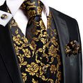 Black and Gold Peony Flower Vest Set - GentCrest