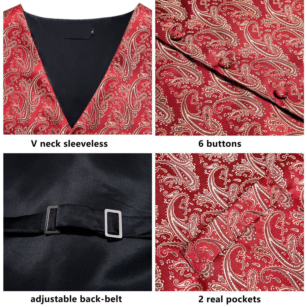 Red Ornamental Vest Set - GentCrest - View 5