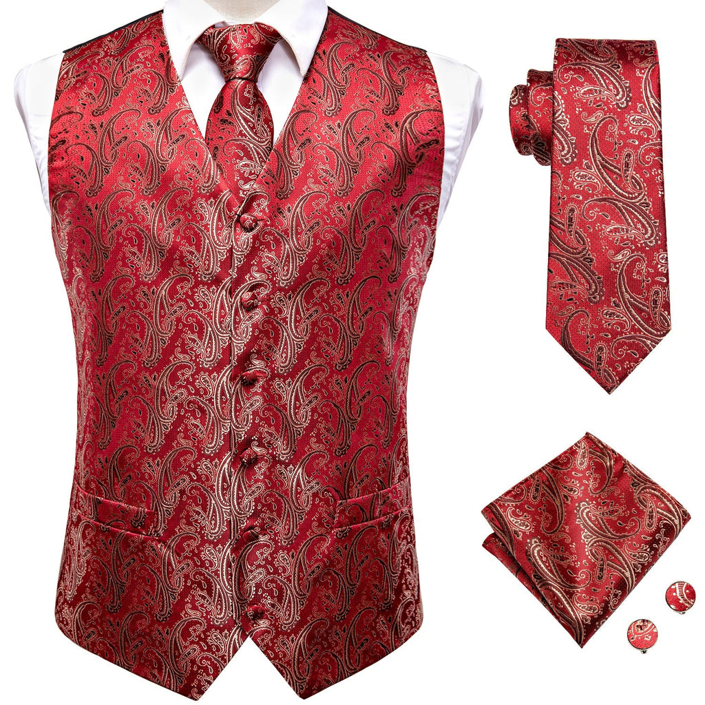 Red Ornamental Vest Set - GentCrest - View 4