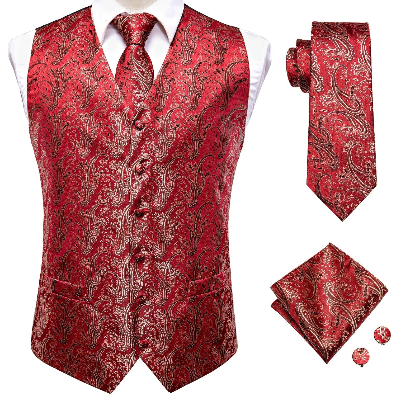 Red Ornamental Vest Set - GentCrest - View 4